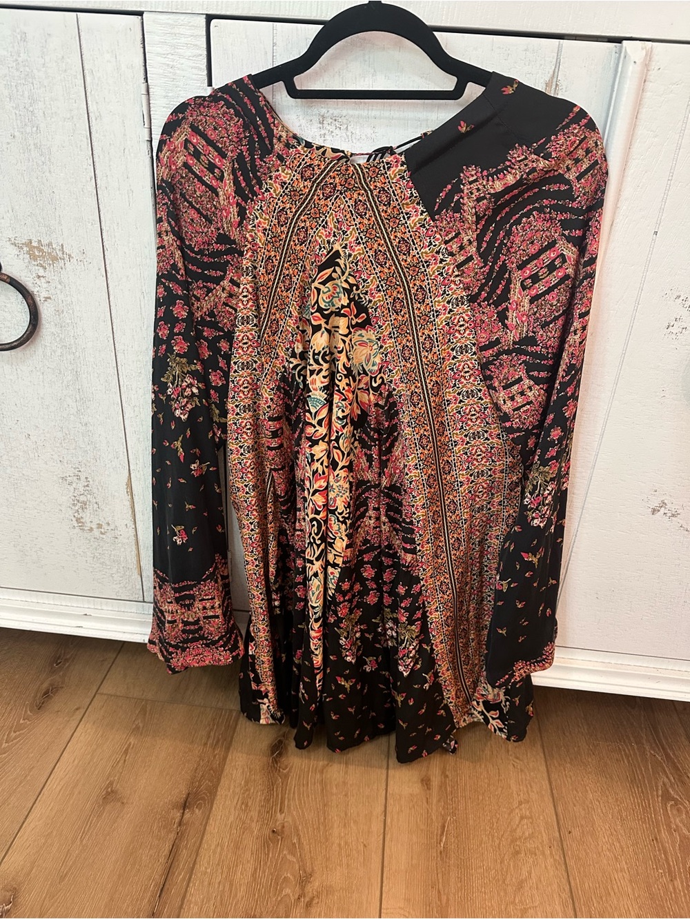 Free People Black Floral Paisley Border Print Tunic Dress